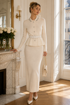 Jessica Bara Isada Long Sleeve Belted Top and Maxi Skirt Two Piece Set