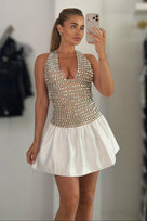 Jessica Bara Kins Halter Neck Crystal Asymmetrical Mini Dress