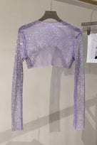 Jessica Bara Izarel Metallic Glitter See Through Long Sleeve Top