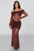 Jessica Bara Seika Off The Shoulder Lace See Through Maxi Dress
