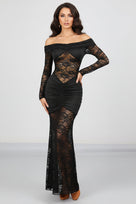 Jessica Bara Seika Off The Shoulder Lace See Through Maxi Dress