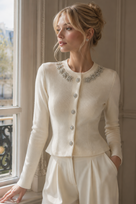 Jessica Bara Mezri Crystal Button Long Sleeve Top