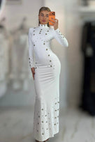 Jessica Bara Hajira Metal Studs Long Sleeve Gown