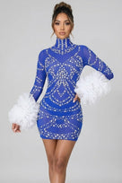 Jessica Bara Xerani Crystal Long Sleeve Ruffle Mini Dress