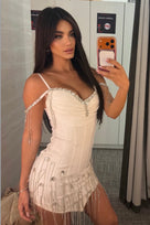 Jessica Bara Maggie Crystal Fringe Corset Mini Dress