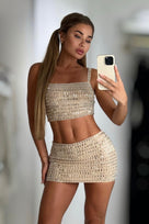 Jessica Bara Amera Crystal Top and Mini Skirt Two Piece Set