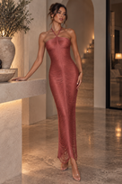 Jessica Bara Alaiza Fringe Halter Neck Maxi Dress