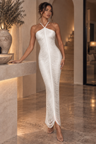 Jessica Bara Alaiza Fringe Halter Neck Maxi Dress