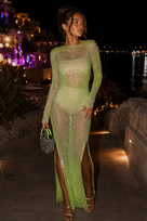 Jessica Bara Avidazel Metallic Glitter Long Sleeve Maxi Dress