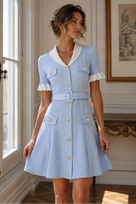 Jessica Bara Avidesh Gold Button Belted Mini Dress