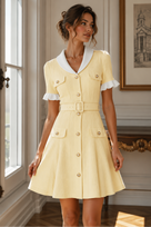Jessica Bara Avidesh Gold Button Belted Mini Dress