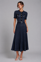 Jessica Bara Azlieka Knit Gold Button Belted Maxi Dress