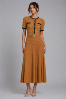 Jessica Bara Azlieka Knit Gold Button Belted Maxi Dress