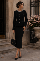 Jessica Bara Azria Long Sleeve Peplum Top and Maxi Skirt Two Piece Set