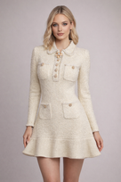 Jessica Bara Kelsey 2 Long Sleeve Knit Embellished Button Mini Dress As Seen On Sylwia Graff