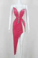 Jessica Bara Michele Rhinestone Asymmetric Slit Maxi Dress