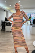Jessica Bara Asver Long Sleeve Stripped Midi Dress