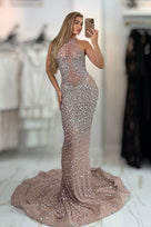 Jessica Bara Jabel Crystal High Neck Halter Gown