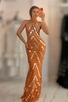 Jessica Bara Ameron Crystal Sequin Gown