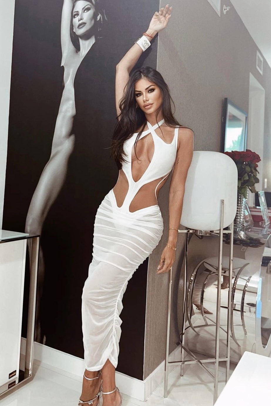 Jessica Bara Nova Cut Out Mesh Midi Dress As Seen On Carolina Delgado –  JESSICA BARA