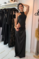 Jessica Bara Olara High Neck Halter Cut Out Maxi Dress