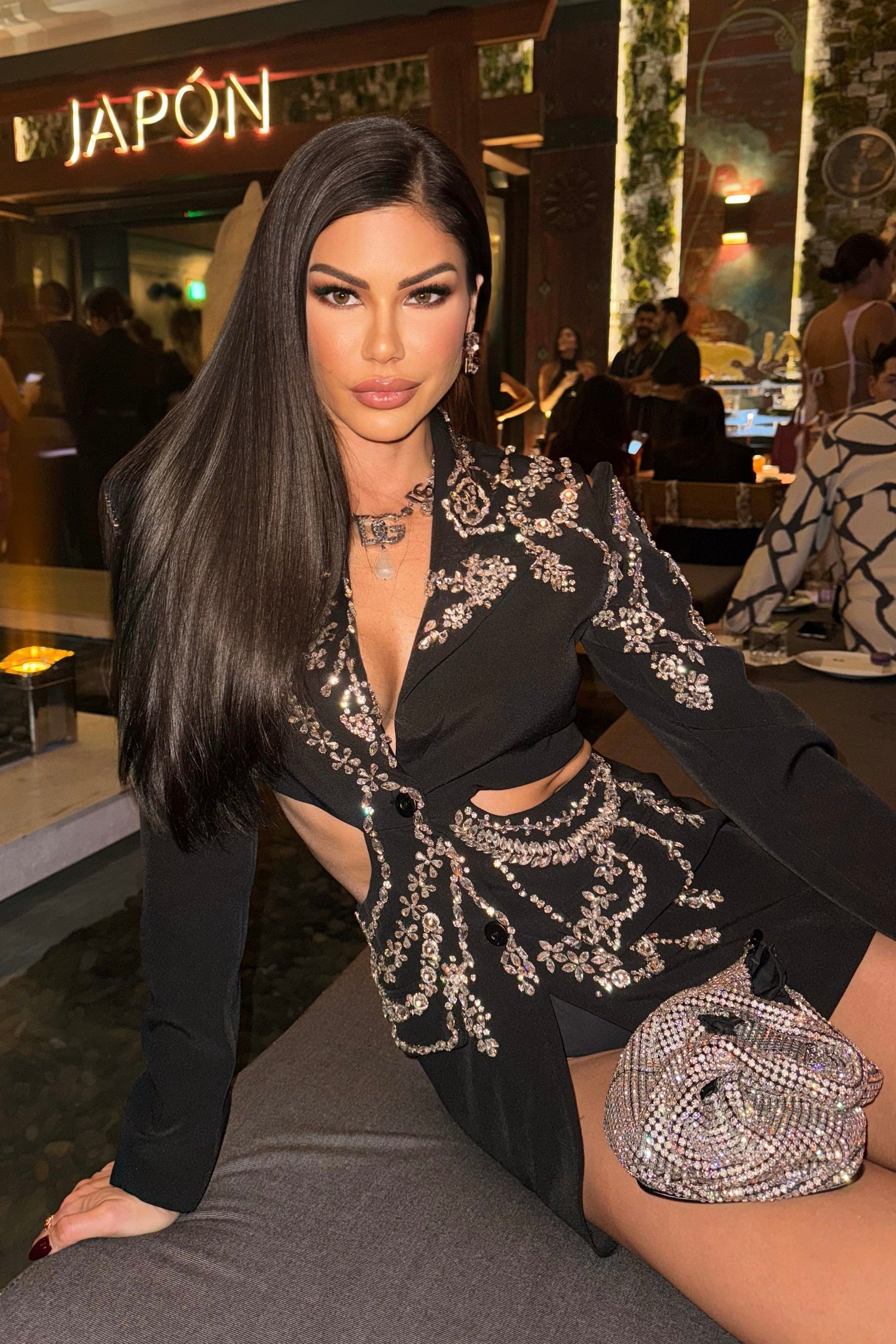 beaded blazer dress Jessica Bara Ruka Crystal Beaded Cut Out Blazer Mini Dress main image 0