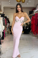 Jessica Bara Zarani Strapless Tube Crystal Flower Maxi Dress