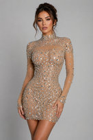 Jessica Bara Bina Long Sleeve Crystal Mini Dress