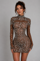 Jessica Bara Bina Long Sleeve Crystal Mini Dress