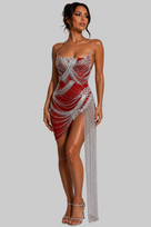Jessica Bara Onyx Strapless Crystal Fringe Mini Dress