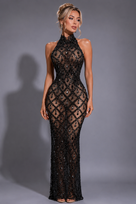 Jessica Bara Yasmeen Crystal Mesh Maxi Dress