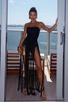 Jessica Bara Alia Strapless Tube Fringe Maxi Dress