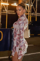 Jessica Bara Courtney Long Sleeve Patterned Mini Dress