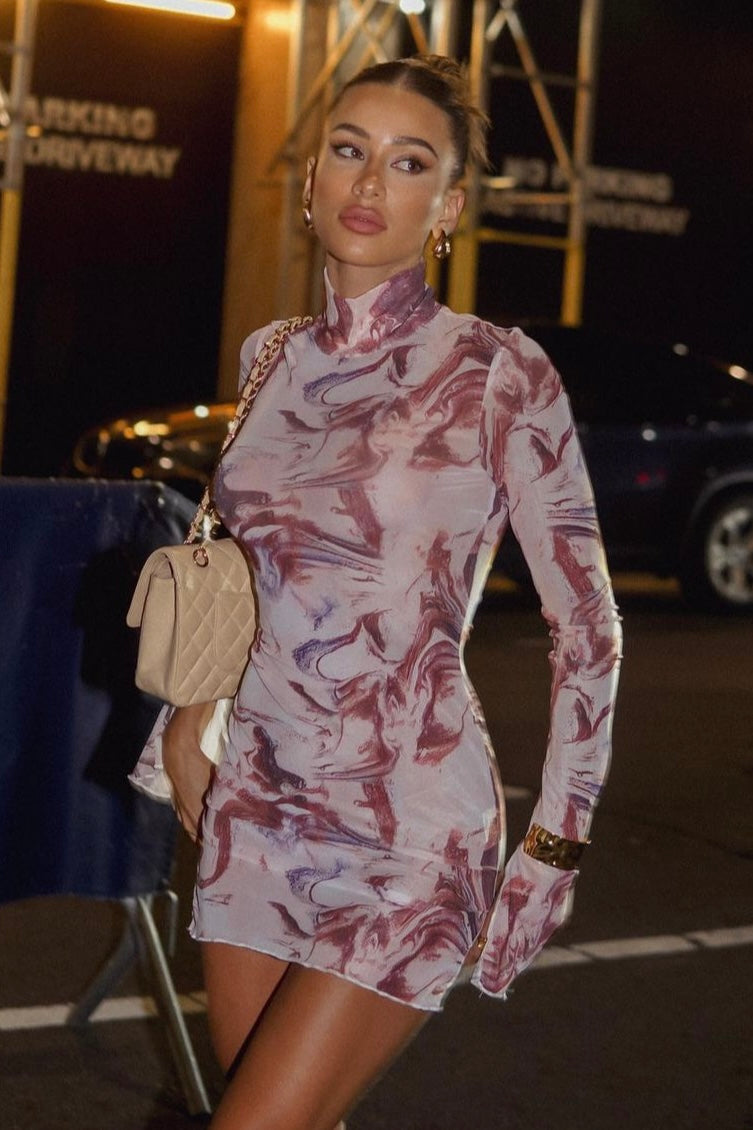 courtney mini dress Jessica Bara Courtney Long Sleeve Patterned Mini Dress As Seen On Cindy Prado