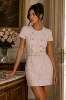 Jessica Bara Clota Tweed Belted Mini Dress