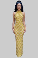 Jessica Bara Yasmeen Crystal Mesh Maxi Dress