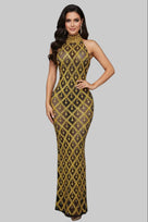 Jessica Bara Yasmeen Crystal Mesh Maxi Dress
