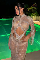 Jessica Bara Alaret Crystal Fringe Top and Maxi Skirt Two Piece Set