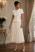Jessica Bara Dairie Tweed Pleated Maxi Dress