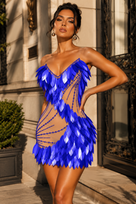 Jessica Bara Dency Sequin Beaded Feather Mini Dress