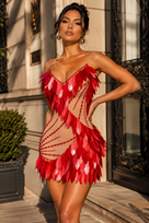 Jessica Bara Dency Sequin Beaded Feather Mini Dress