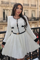 Jessica Bara Demetri Pleated Knit Long Sleeve Mini Dress