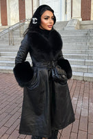Jessica Bara Franny Leather Fur Long Coat