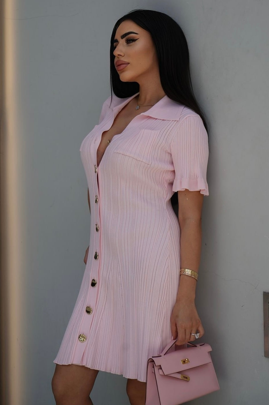 Jessica Bara Kennedy Gold Button Collared Mini Dress JESSICA BARA Jessica Bara Kennedy Gold Button Collared Mini Dress JESSICA BARA