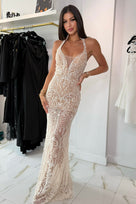 Jessica Bara Rika Halter Neck Deep V-Neck Maxi Dress