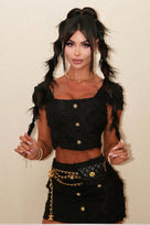 Jessica Bara Ensel Gold Button Top and Mini Skirt Two Piece Set