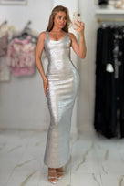 Jessica Bara Akesera Metallic Bodycon Maxi Dress