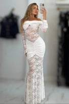 Jessica Bara Seika Off The Shoulder Lace See Through Maxi Dress