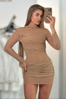 Jessica Bara Amya Long Sleeve See Through Mini Dress