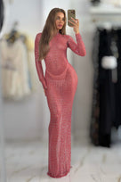 Jessica Bara Marionella Long Sleeve Turtleneck Rhinestone Gown